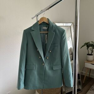 MANGO Elegant Teal Double-Breasted Women's Blazer NWT